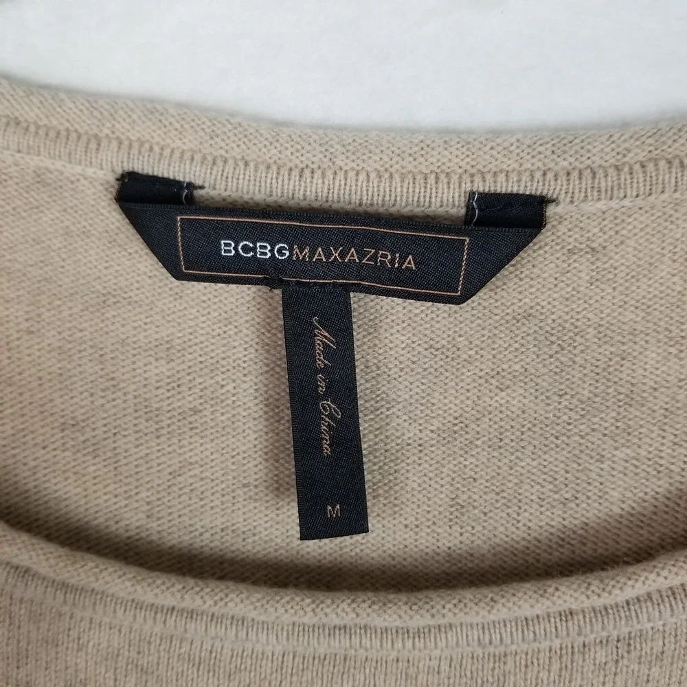 BCBGMAXAZRIA Sweater Vest Women Medium Camel Lambswool Cap Sleeve Pockets
